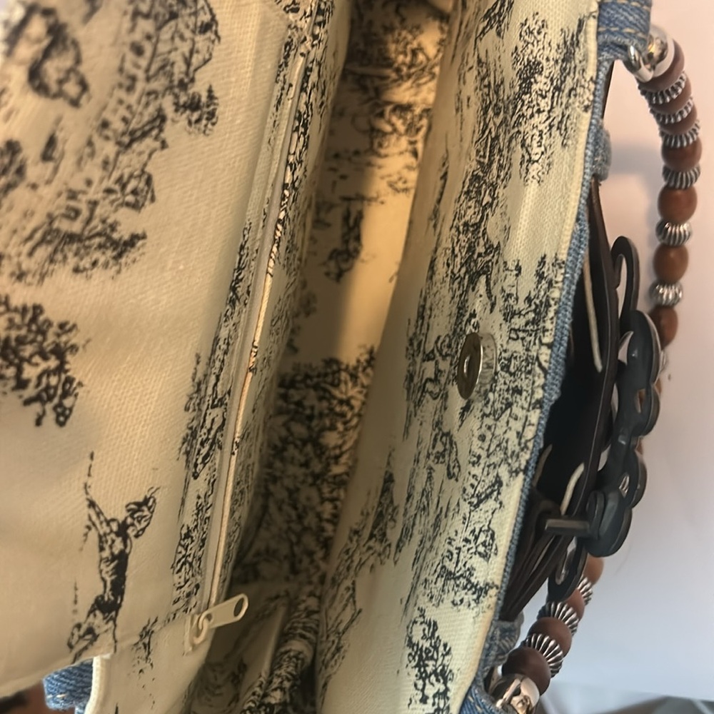 Denim and Brown Beaded Women's Bag - Picture 7 of 8
